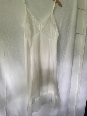 Vtg 50s Van Raalte Opaquelon Full Slip Accordion Crystal Pleat Lace Ivory
